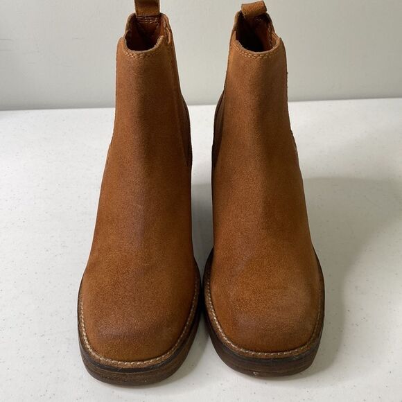 Diba Ser Eeta Suede Chunky Block Heel Boot in Cognac Square Toe Pull On Boho - Picture 5 of 14